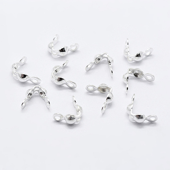 925 Sterling Silver Bead Tips Knot Covers, Silver, 6.7x3.5x1.5mm, Hole: 0.8mm & 1mm, Inner Diameter: 3mm, 98pcs/10g