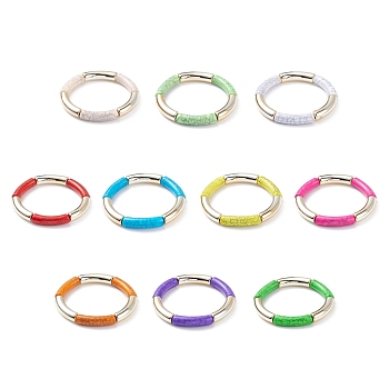 10Pcs 10 Color Imitation Gemstone Acrylic Curved Tube Chunky Stretch Bracelets Set for Women, Mixed Color, Inner Diameter: 2-1/8 inch(5.3cm), 1Pc/color