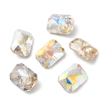 K5 Glass Rhinestone Buttons, Back Plated, Faceted, Rectangle, Mixed Color, 14x10x7mm, Hole: 1mm