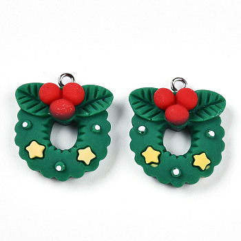 Christmas Theme Opaque Resin Pendants, Christmas Charms, Holly Leaves, 26x23x9mm, Hole: 2mm