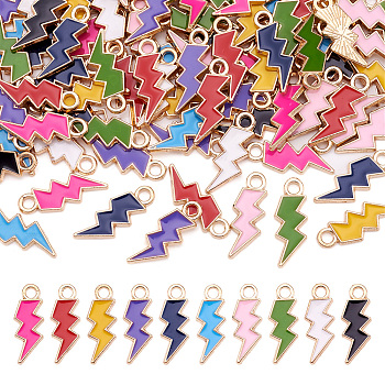 Alloy Enamel Pendants, Lightning, Light Gold, Mixed Color, 20.5x7.5x1.5mm, Hole: 2mm, 10 colors, 10pcs/color, 100pcs/box