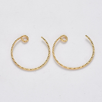 Brass Earring Hooks, with Horizontal Loop, Nickel Free, Real 18K Gold Plated, 21~22x21~22mm, Pin: 1mm, Hole: 2mm