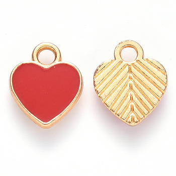 Alloy Enamel Charms, Heart, Light Gold, Red, 12x10x2mm, Hole: 2mm