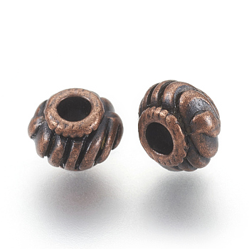 Tibetan Style Alloy Spacer Beads, Lead Free & Nickel Free, Rondelle, Red Copper, 6x4mm, Hole: 2mm