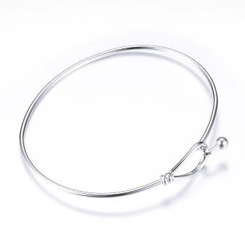 304 Stainless Steel Bangles, with 201 Stainless Steel Beads, Stainless Steel Color, 2-1/4 inch(54mm)x2-1/2 inch(62.5mm)