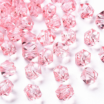Transparent Acrylic Beads, Faceted, Polygon, Pink, 8x10x9mm, Hole: 1.6mm, about 1300pcs/500g