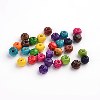 Natural Wood Beads, Round, Mixed Color, Lead Free, Dyed, 6mm wide, 5mm high, hole: 1.5mm, about 14600pcs/1000g