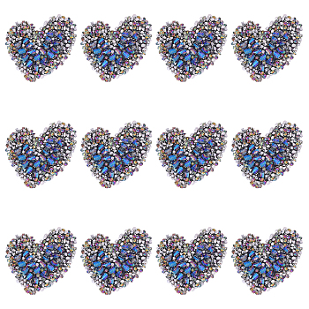 12Pcs Glitter Resin Hotfix Rhinestone(Hot Melt Adhesive On The Back), Rhinestone Trimming, Costume Accessories, Heart, Blue, 28x32x4.5mm