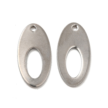 201 Stainless Steel Pendants, Oval Charm, Stainless Steel Color, 16x8x0.5mm, Hole: 1.2mm