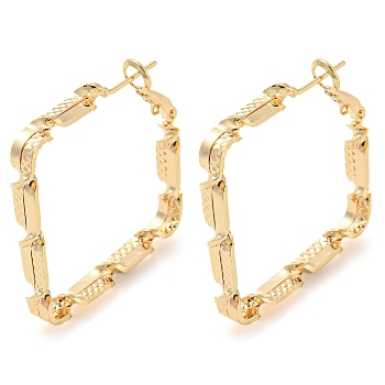 Brass Hoop Earrings, Rhombus, Real 18K Gold Plated, 35x4mm