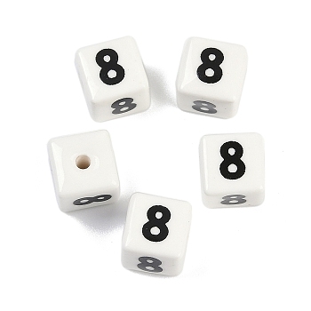 Porcelain Beads, Square with Number, Number, 9x9x9mm, Hole: 1.8mm