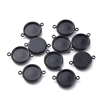 304 Stainless Steel Cabochon Connector Settings, Flat Round, Electrophoresis Black, Tray: 12mm, 20x14.5x2.5mm, Hole: 1.6mm