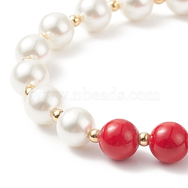 Round Natural Mashan Jade & Shell Pearl Beaded Stretch Bracelet(BJEW-TA00191-03)-6