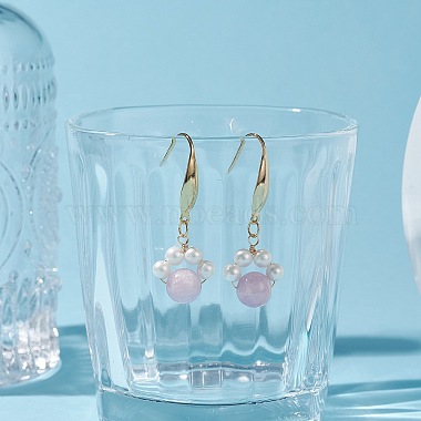 Round Natural Kunzite & Shell Pearl Beads Dangle Earring(EJEW-TA00038-02)-2