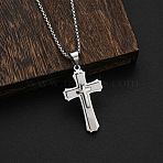 Triple Layered Cross 304 Stainless Steel Pendant Necklaces for Men, Stainless Steel Color, 21.65 inch(55cm)(FS-WGC3E83-01)