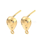 Brass Micro Pave Cubic Zirconia Stud Earring Findings, Cadmium Free & Nickel Free & Lead Free, Teardrop, Light Gold, 12.5x6.5mm, Hole: 1mm, Pin: 12x0.8mm(KK-P263-19KCG)