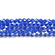 Opaque Solid Color Electroplate Glass Beads Strands, AB Color Plated, Faceted, Bicone, Medium Blue, 4x4mm, Hole: 0.8mm, about 87~98pcs/strand, 12.76~14.61 inch(32.4~37.1cm)(X1-GLAA-F029-P4mm-A11)