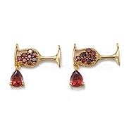 Brass Micro Pave Red Cubic Zirconia Pendants, Long-Lasting Plated, Wine Cup with Teardrop, Real 18K Gold Plated, 21x22x3mm, Hole: 1mm(ZIRC-P086-28G)