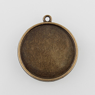 Vintage Flat Round Alloy Pendant Cabochon Settings, Cadmium Free & Nickel Free & Lead Free, Antique Bronze, Tray: 25mm, 31.5x28x3mm, Hole: 2mm(X-PALLOY-N0088-43AB-NF)