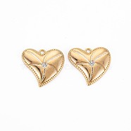 Brass Micro Pave Clear Cubic Zirconia Charms, Nickel Free, Heart, Real 18K Gold Plated, 14x15x2mm, Hole: 1.2mm(KK-S364-095)