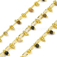 Handmade Faceted Natural Tourmaline Beaded Chains, Soldered, with Spool, Long-Lasting Plated, Real 18K Gold Plated, Lead Free & Cadmium Free, Oval Links: 8x4x1.5mm, Beads: 3~3.5mm(CHC-L050-01G-09)