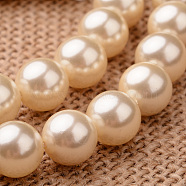 Polished Round Grade A Shell Pearl Bead Strands, Light Goldenrod Yellow, 6mm, Hole: 1mm, about 64pcs/strand, 15.7 inch(BSHE-M027-6mm-24)
