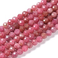 Natural Rhodonite Beads Strands, Faceted, Grade A, Round, 4~4.5mm, Hole: 0.7mm, about 88~107pcs/strand, 14.80~15.59''(37.6~39.6cm)(G-G139-A16-03)