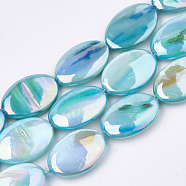 AB Color Natural Freshwater Shell Beads Strands, Dyed, Oval, Sky Blue, 17~18x12.5x4~5mm, Hole: 1mm, about 22pcs/strand, 15.7 inch(X-SHEL-S274-39C)