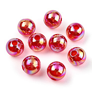 Transparent Acrylic Beads, AB Colors Plated, Round, Dark Red, 8mm, Hole: 2mm, about 2100pcs/500g(MACR-T046-01D-15)