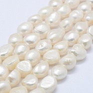 Natural Cultured Freshwater Pearl Beads Strands, Potato, Floral White, 10~15x9.5~11x6.5~10mm, Hole: 0.2mm, about 32pcs/strand, 14.1 inch(PEAR-K004-06A)