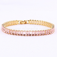 Cubic Zirconia Tennis Bracelets, Brass Rectangle Link Chain Bracelet, Pink, No Size(ND9317-2)