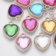 UV Plating ABS Plastic Pendants, with Acrylic Rhinestone, Faceted, Heart, Light Gold, Mixed Color, 18.5x16x5mm, Hole: 2mm(KY-N007-70)