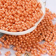 Glass Seed Beads, Opaque Colours Luster, Peanut, Dark Orange, 5~6x2.5~3x3~3.5mm, Hole: 1~1.2mm, about 5000pcs/pound(SEED-L011-04A-04)