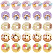 50Pcs 5 Styles Opaque Resin Imitation Food Cabochons, Donut, Mixed Color, 22~24x22~24x8~9.5mm, 10pcs/style(RESI-SC0002-94)