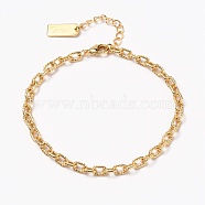 Brass Cable Chain Bracelets, with Lobster Claw Clasps, Long-Lasting Plated, Word Hand Made, Textured, Real 18K Gold Plated, 6-7/8 inch(17.5cm)(BJEW-H537-12G)