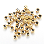Hollow Round Vacuum Plating 304 Stainless Steel Beads, Golden, 4mm, Hole: 1.5mm(STAS-F105-03-4mm)