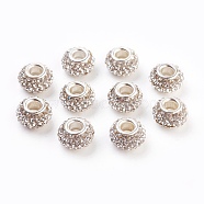 Grade A Rhinestone European Beads, Large Hole Beads, Resin, with Silver Color Plated Brass Core, Rondelle, Crystal, 12x8mm, Hole: 4mm(CPDL-H001-12x9mm-7)