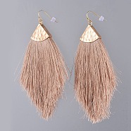 Polyester Tassel Dangle Earrings, with Brass Earring Hooks and Plastic Ear Nuts, Golden, BurlyWood, 114mm, Pin: 0.6mm(EJEW-JE03546-02)