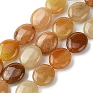 Natural Golden Silk Jade Beads Strands, Flat Oval, 13~14x12x5.5~6mm, Hole: 1.2mm, about 29pcs/strand, 15.83''(40.2cm)(G-K365-B06-02)