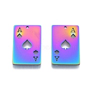 Ion Plating(IP) 201 Stainless Steel Pendant,  Playing Cards Charms, Ace of Spades, Rainbow Color, 28x18x1.5mm, Hole: 1.5mm(STAS-B027-11MC)