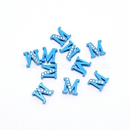 Rhinestone Slide Letter Charms, Alloy Intial Letter Beads, Spray Painted, Letter.M, M: 11.5x12x4.5mm, Hole: 1.5x8mm(RB-TAC0002-01M)