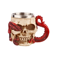 Halloween 304 Stainless Steel 3D Skull Mug, Resin Octopus Tentacles Skeleton Beer Cup, for Home Decorations Birthday Gift, Red, 142x78x110mm, Capacity: 430ml(SKUL-PW0001-027A)