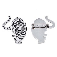 201 Stainless Steel Tiger Lapel Pin, Animal Badge for Backpack Clothes, Nickel Free & Lead Free, Stainless Steel Color, 52x37x7mm, Pin: 0.7mm(JEWB-N007-119P)