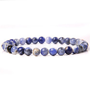 Natural Blue Spot Jasper Round Beaded Stretch Bracelet, (SF8562-35)