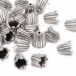 Tibetan Style Caps, Cadmium Free & Lead Free, Flower, Antique Silver, 10x10mm, Hole: 1mm, Inner Diameter: 7.5mm(TIBEB-00864-AS-R)