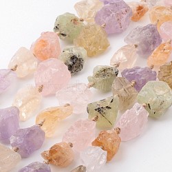 Natural Raw Rough Mixed Gemstone Beads Strands, Rose Quartz & Amethyst & Prehnite & Quartz, Nuggets, 16~32x10~28x7~21mm, Hole: 2mm, about 15~16pcs/strand, 15.7 inch~16.5 inch(G-D833-16)