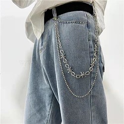 Iron 3 Layer Tassel Trousers Chains, Punk Style Decorative Chain Belts, Platinum, Knot, 450mm(WG053FD-08)