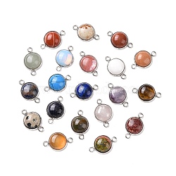 Natural & Synthetic Mixed Gemstone Connector Charms, Half Round Links, with Stainless Steel Color Tone 304 Stainless Steel Findings, 14x22x5.5mm, Hole: 2mm(G-D059-01D)