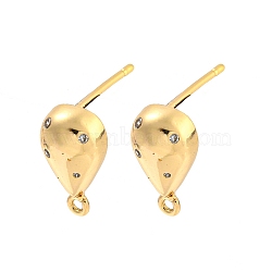 Brass Micro Pave Cubic Zirconia Stud Earring Finding, Teardrop, Light Gold, 12.5x6.5mm, Hole: 1mm, Pin: 12x0.8mm(KK-P263-19KCG)