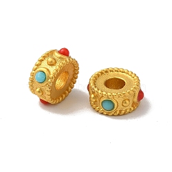 Rack Plating Flat Round Brass Beads, with Synthetic Turquoise Bead, Long-Lasting Plated, Lead Free & Cadmium Free, Matte Gold Color, 7.5x3.5mm, Hole: 3mm(KK-F873-29MG)